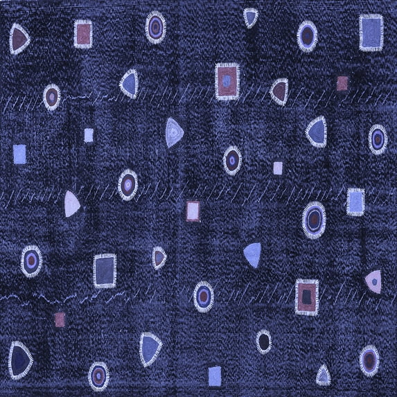 Ahgly Company Machine Washable Indoor Square Abstract Blue Contemporary Area Rugs, 3' Square