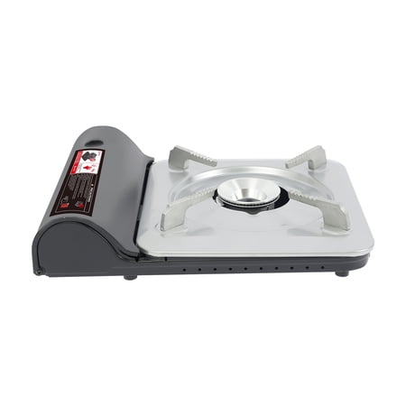 3500W Portable Butane Camp Stove in Silver & Black - 60 Flame Outdoor Cooker with Windshield for Camping & Picnics
