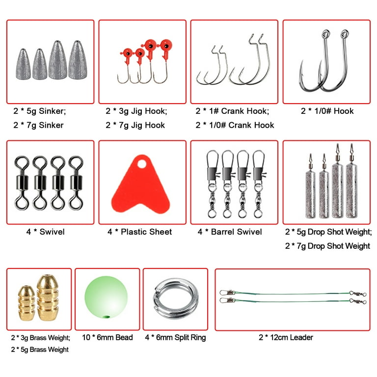 Arealer 83pcs Fishing Lures Kit for Bass Trout Salmon Fishing Accessories Tackle  Tool Fishing Baits Swivels Hooks 