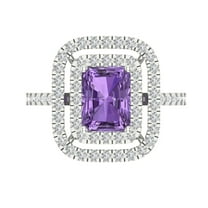 2.62 ct Emerald Cut Simulated Alexandrite with Simulated Diamond Halo Accents 14K White Gold Womens Engagement Ring