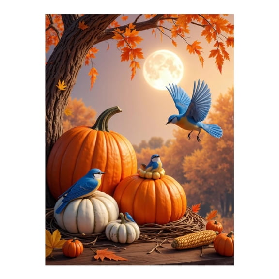 Diamond Art Kit for Adults, Autumn Birds Pumpkins Full Moon Diamond Painting for Adults Beginners, DIY Diamond Art Painting Kits, 5D Diamond Painting Crafts for Home Decor 12x16 Frameless
