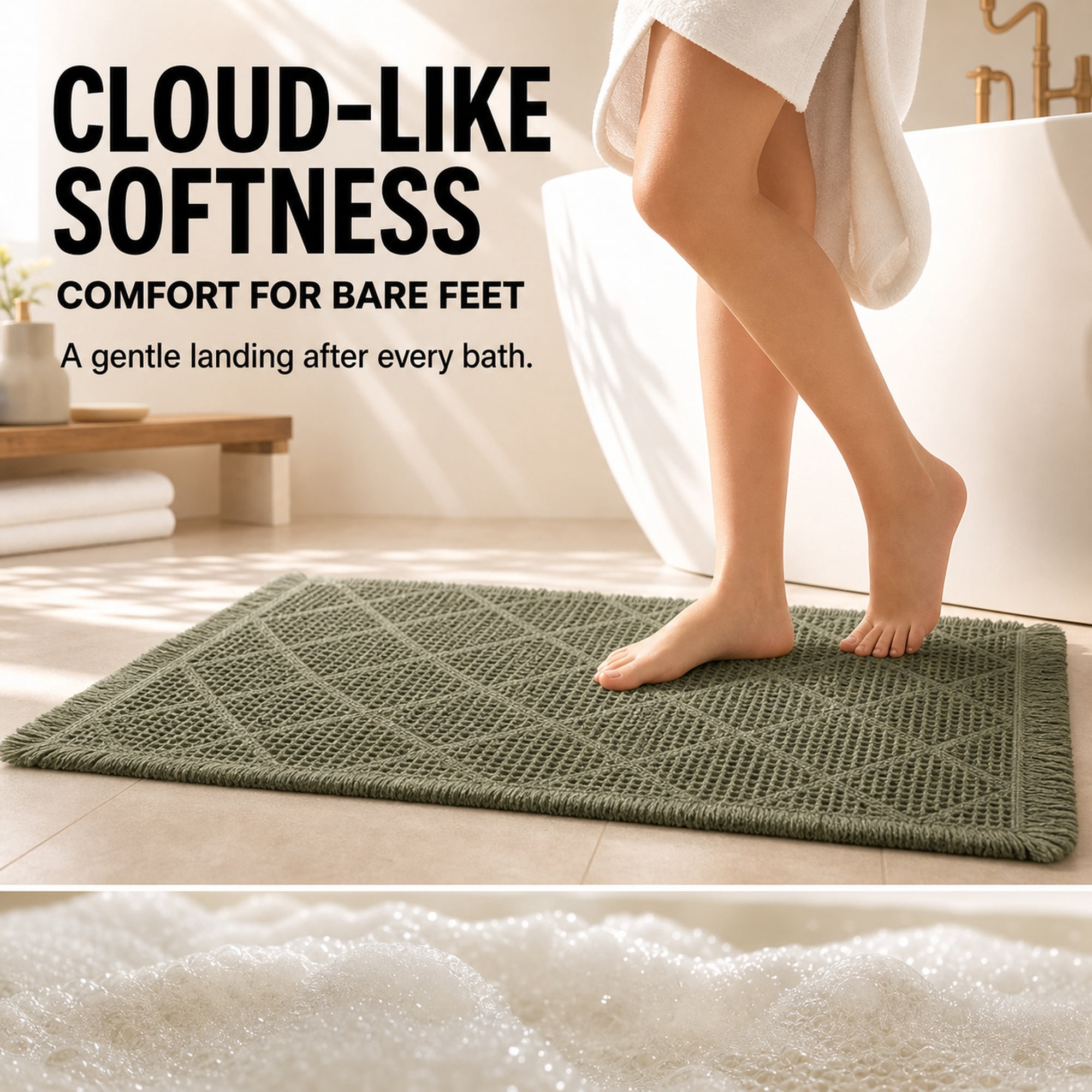 HBK 2 Piece Waffle Bath Mat Set, Non-Slip Bathroom Rugs, Absorbent & Machine Washable Shower Runner, Green, 20 x 47 and 18 x 30 Inches