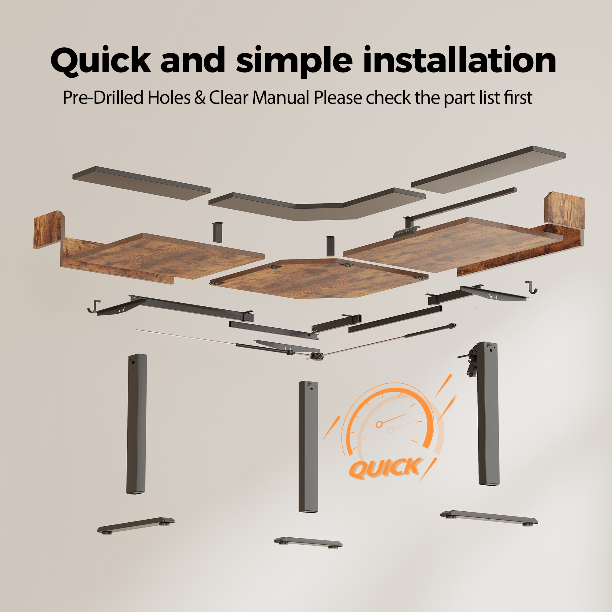 62.9" Electric Height Adjustable L Shaped Standing Desk with Monitor Shelf, Computer Desk with Storage,Sit Stand Corner Desk for Home Office Workstations,Rustic Brown