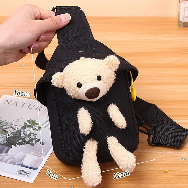 Bolso bandolera de lona con diseño de oso, moderno y pequeño, para mujer