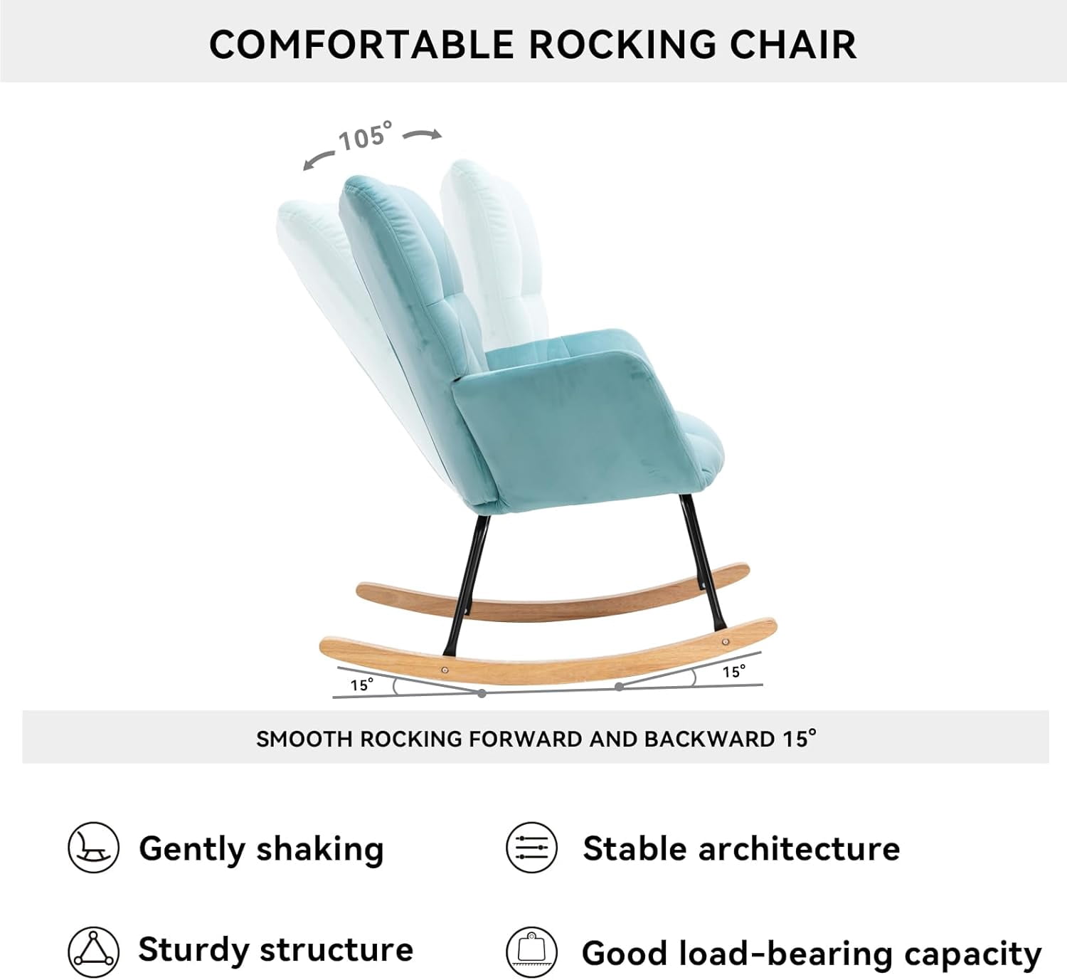 Rocking Chair Nursery Teddy Upholstered Glider Rocker High Backrest Nursery Rocker Comfortable Stylish Accent Armchair for Living Rooms Bedrooms Offices