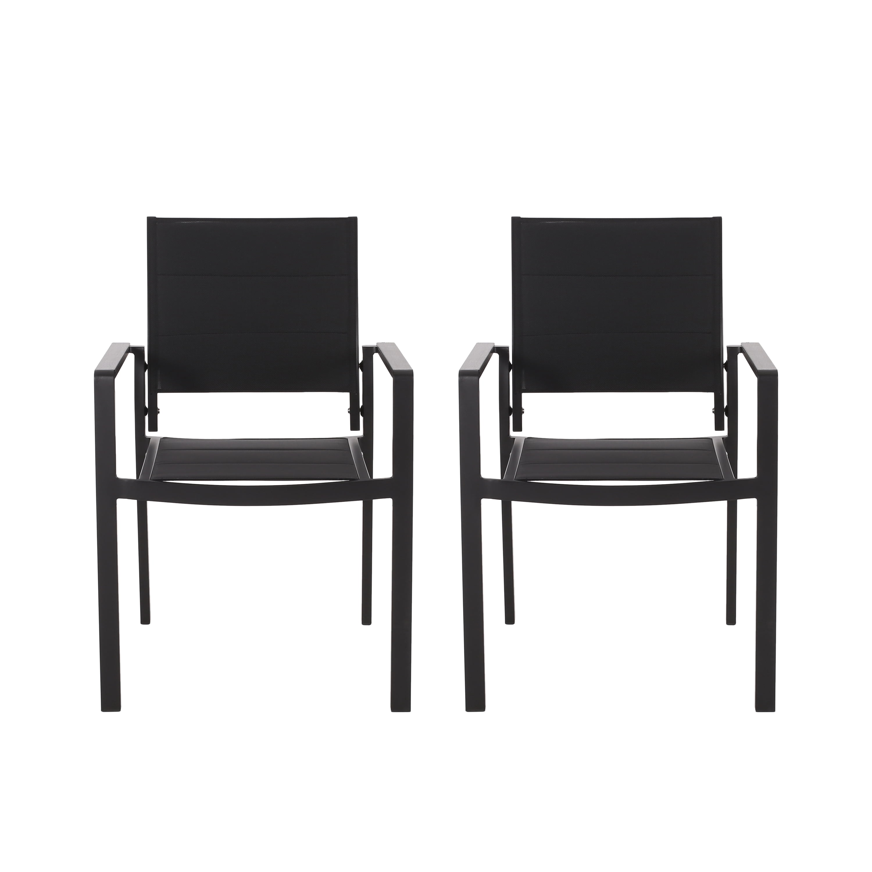 Outdoor Dining Chair Set of 2, Mesh Surface Aluminum Frame Seats for Patio Garden, Black