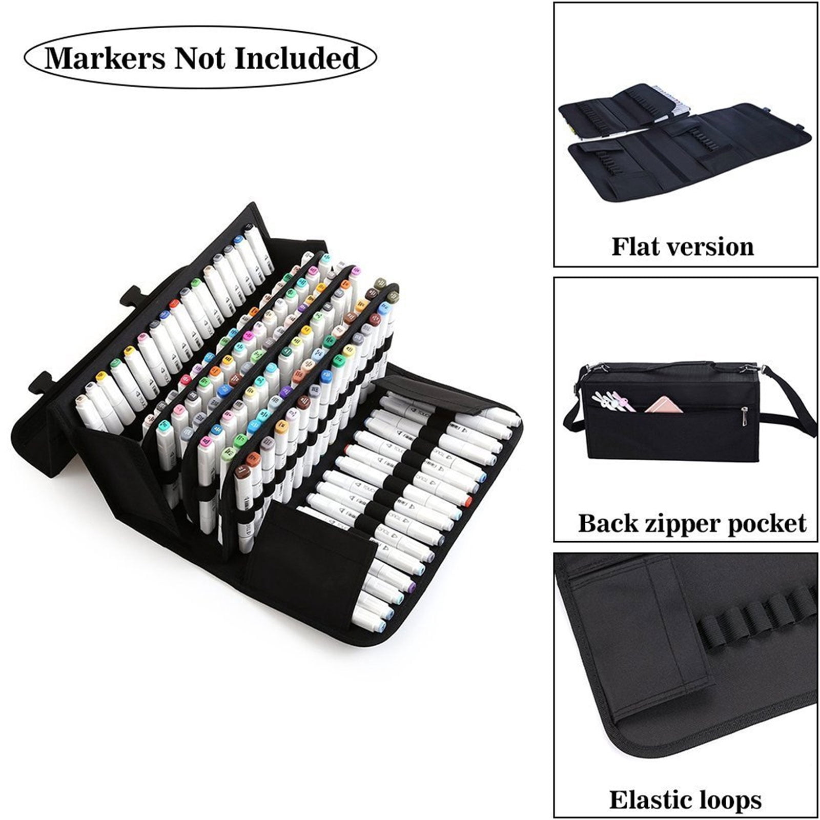 Marker Organiser Case for 120 Markers, Marker Storage Bag, Art Marker Pen Carrying Bag with Shoulder and Handle Strap