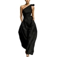 thumbnail image 2 of BRGZLK One Shoulder Jumpsuits for Women Solid Color Sleeveless Ruched High Waist Wide Leg Dressy Rompers with Pockets Elegant Cocktail Party Beach Travel Outfits Black S, 2 of 9