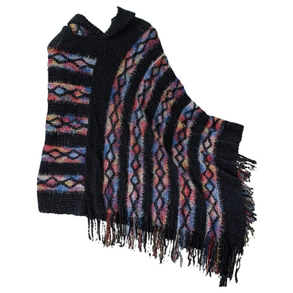 Shawl Wraps for Women LSQii Knitted V Neck Poncho Sweater Cape Tassel Fringed Plus Size Lagenlook Asymmetrical for Travel Daily Wear Spring Black