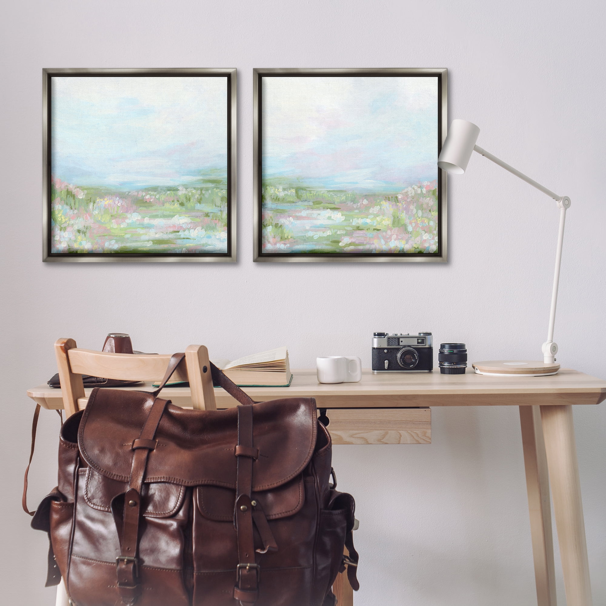 Stupell Industries Pastel Abstract Spring Field Landscape & Nature Painting Gray Floater Framed Canvas Art Print Wall Art, 25 x 25, Set of 2