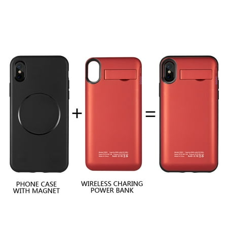 Detachable Battery Case for iPhone X 5000Mah Uv Shine Battery Case W/ Wireless Charging Power Pack,Red