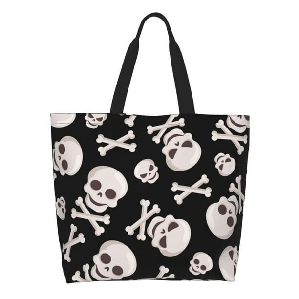 Disketp black white Skull bone Bolsa Tote Estampada para Mujer, Bolso de Hombro y de Mano para Compras y Viajes