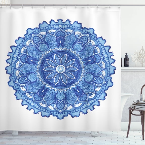 Ambesonne Mandala Shower Curtain, Monochromatic Medallion, 69"Wx84"L, Azure Blue Violet Blue