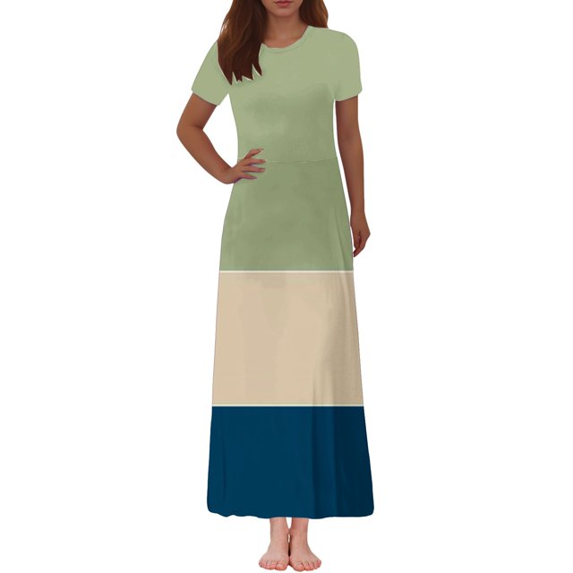 LOVZFMLL Robe Cheville à Manches Courtes Imprimée à Col Rond pour Femme Vert Menthe TG