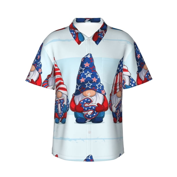 Balery Cute Gnomes in USA1 Camisas hawaianas de manga corta para hombre, camisas playeras de corte holgado, camisas de vacaciones con botones,Large