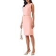 thumbnail image 4 of INSPIRE CHIC Women's Boat Neck Sheath Dress with Belt Work Office Sleeveless Pencil Dresses S Pink, 4 of 5