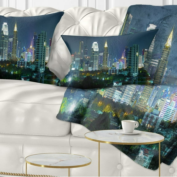 Designart Night City Bangkok Cityscape - Photography Throw Pillow - 12x20