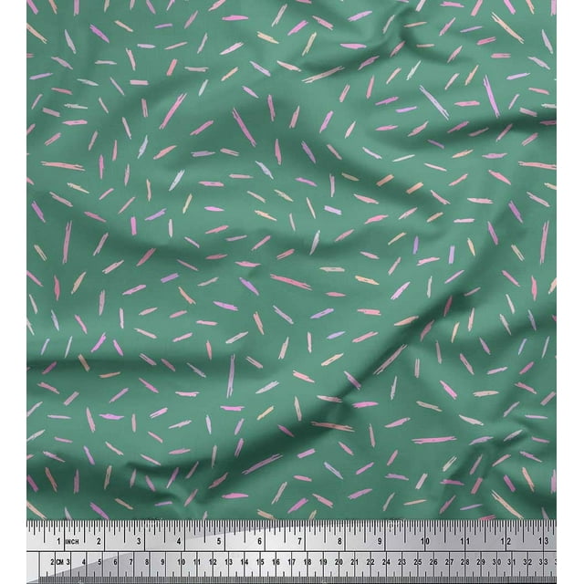 Soimoi Green Silk Fabric Brush Stroke Abstract Decor Fabric Printed Yard 42 Inch Wide