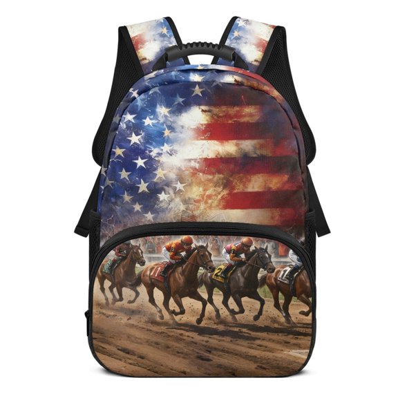 POLERO US Flag Race Multi-Purpose School Bag, Polyester Breathable Padded Straps Travel Ruckpack for Outdoor Activities Daily Use