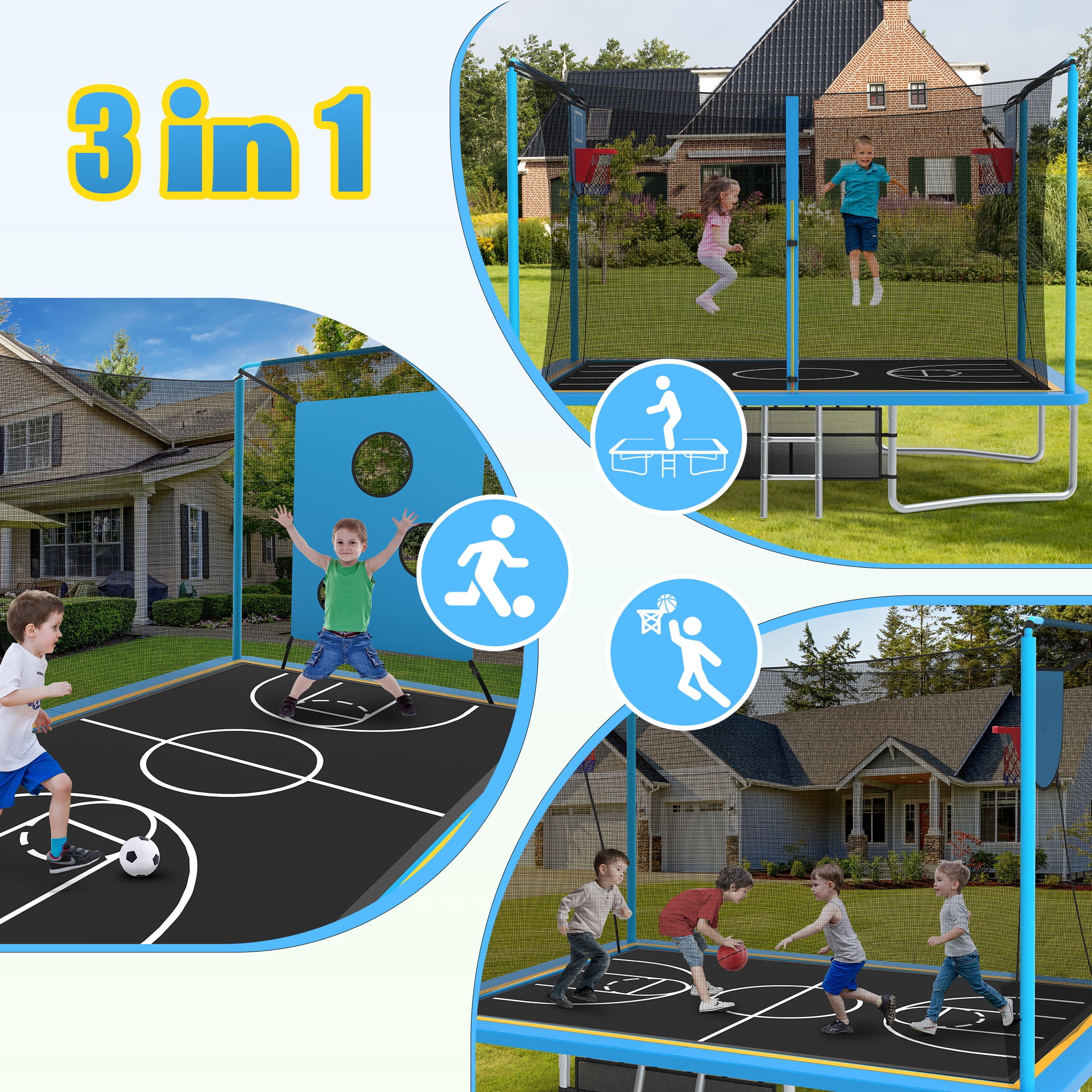Large Rectangle Trampoline for Kids and Adults, 1600LBS Weight Capacity Recreational Trampoline with Enclosure Net, Basketball Hoop, Segmart Galvanized Heavy Duty Outdoor Trampolines for Patio Garden