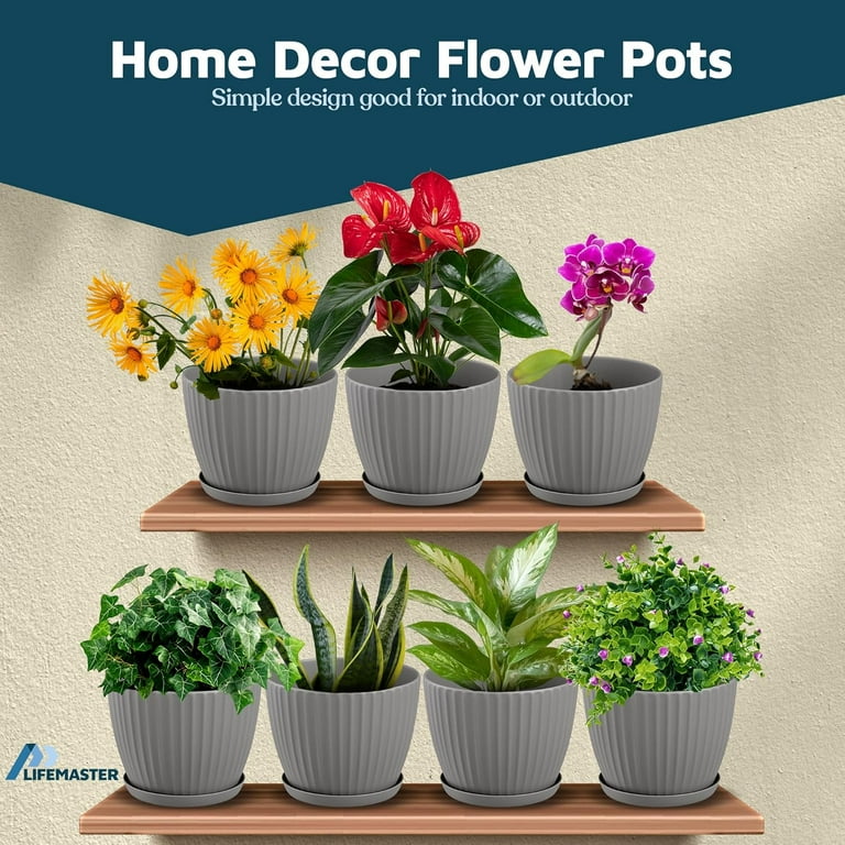 Gray 6-Inch Plant Pots with Drainage & Saucers 12 Pack, Indoor & Outdoor  Planters for Houseplants, Herbs, and Flowers, Durable & Weatherproof  Material, Stackable, Lightweight, Minimalist Design - Walmart.com