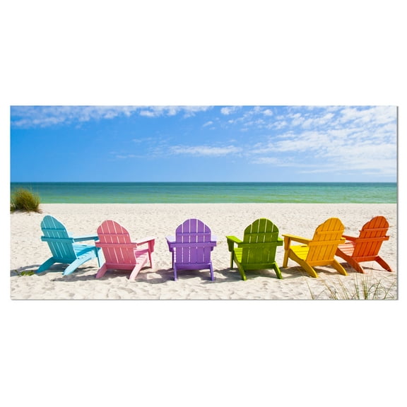 Designart 'Adirondack Beach Chairs ' Seashore Photo Canvas Art Print