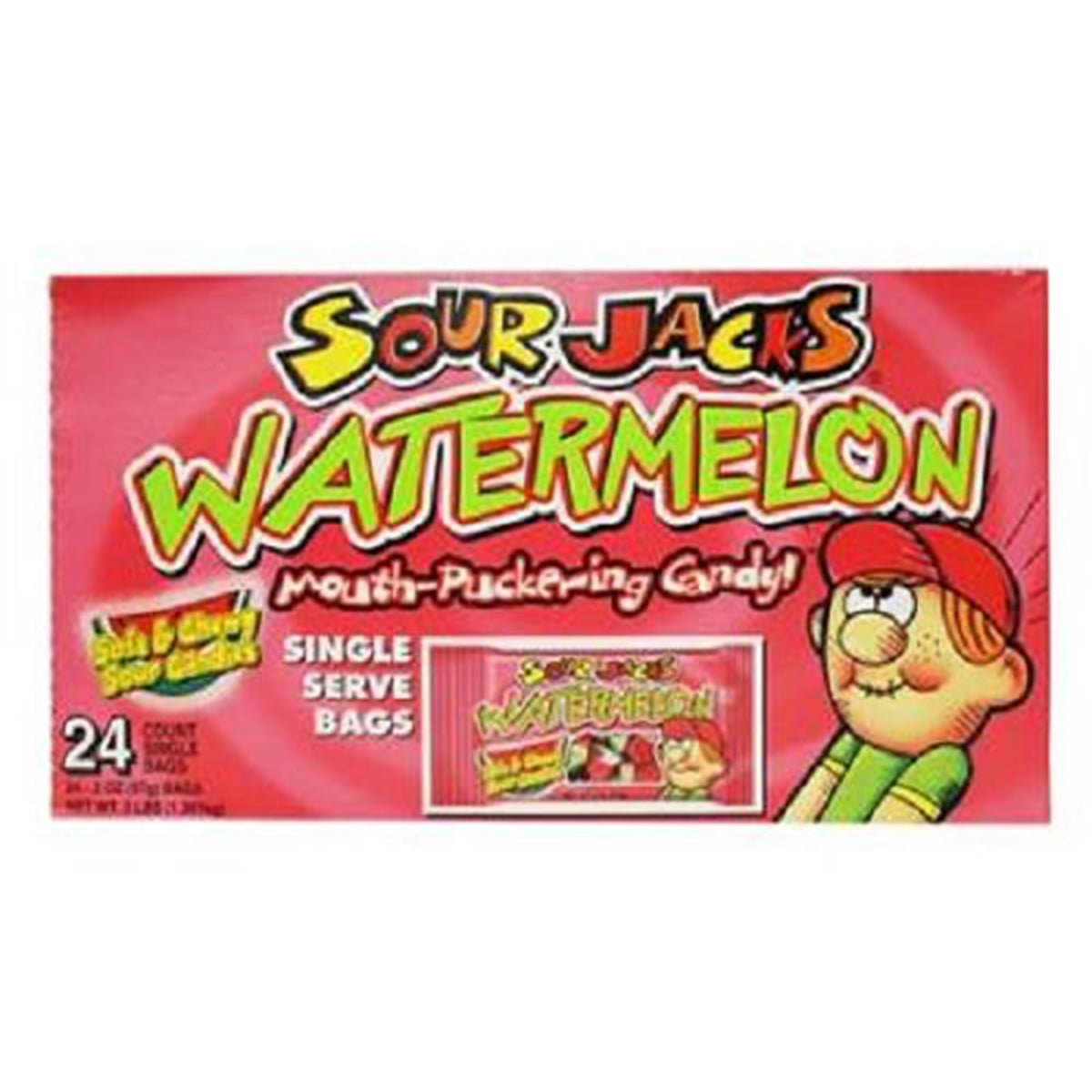 SOUR JACKS WATERMELON SOFT & CHEWY SOUR CANDIES Bags 2 oz Each ( 24