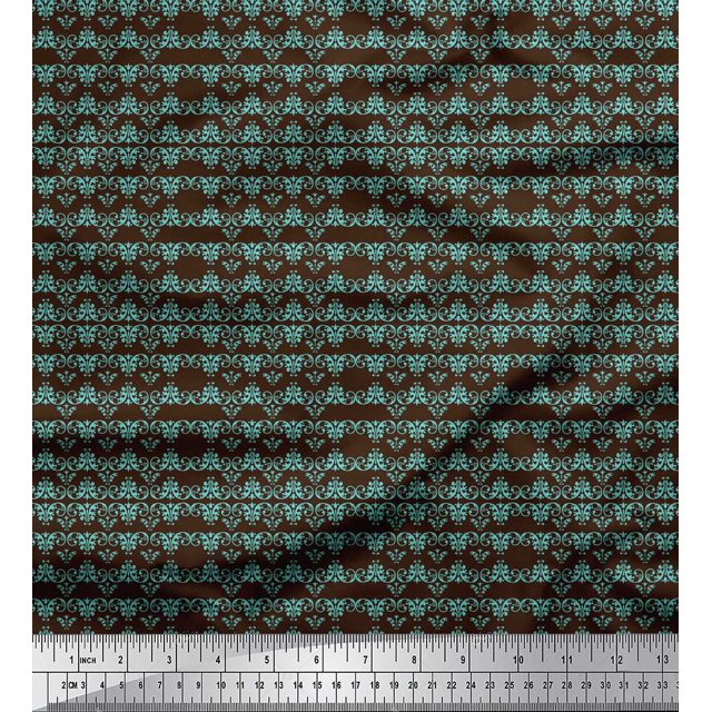 Soimoi Tissu Viscose Georgette Marron Tissu Imprimé Damas Filigrane au Mètre 42 Pouces de Large
