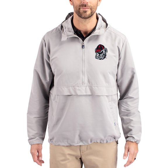 Men's Cutter & Buck Gray Georgia Bulldogs Charter Eco Recycled Half-Zip Anorak Jacket