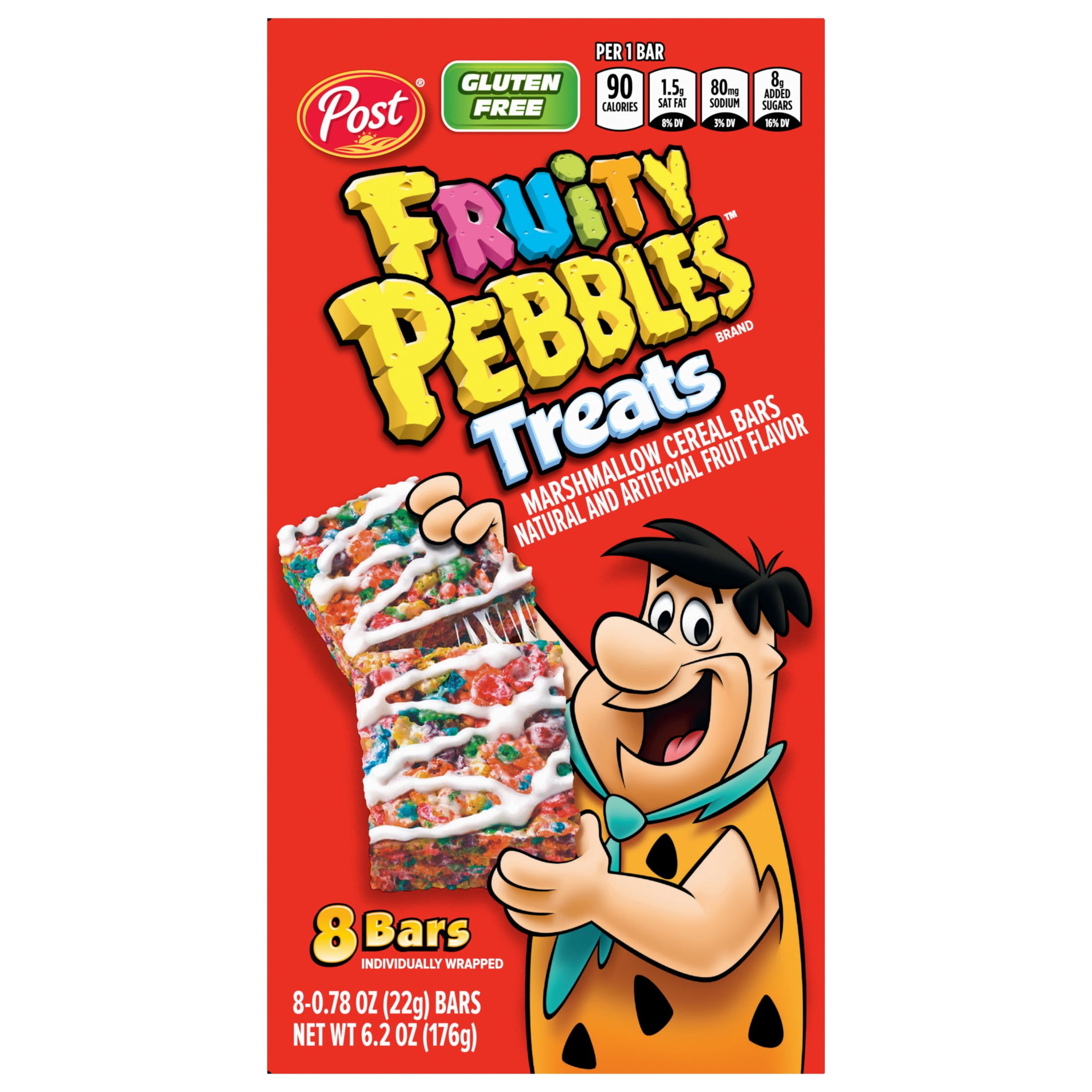 Post Fruity PEBBLES Treats, Crunchy Ready-to-Eat, Shelf-Stable 8 Count Box