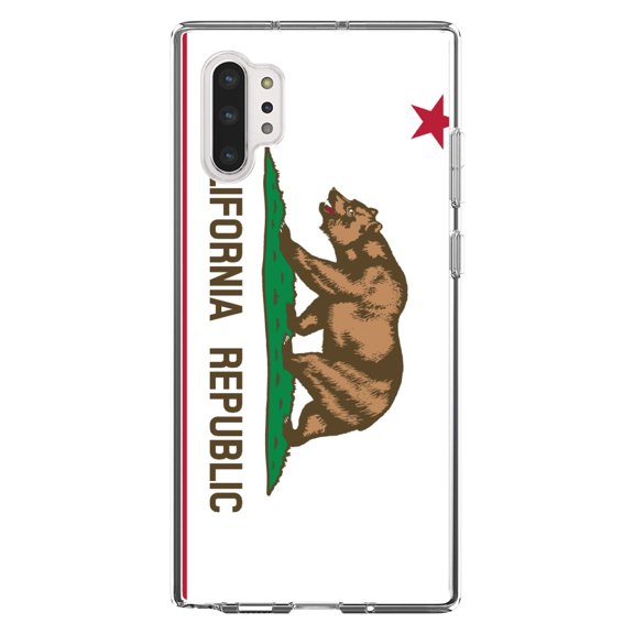 DistinctInk Clear Shockproof Hybrid Case for Galaxy Note 10 PLUS (6.8" Screen) - TPU Bumper, Acrylic Back, Tempered Glass Screen Protector - California State Flag - US State Flag