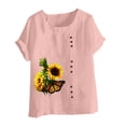 thumbnail image 4 of FloHua Womens Blouses Short Sleeve Round Neck Pink Blouses for Women Clearance Flower Print Button Front Women Casual Plus Size Tops, 4 of 5