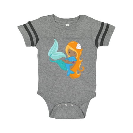 

Inktastic African American Mermaid With Orange Hair Dolphin Gift Baby Girl Bodysuit