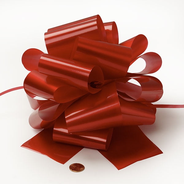 50ea 8" Red Lacquered Pull String Bow Roll by Paper Mart