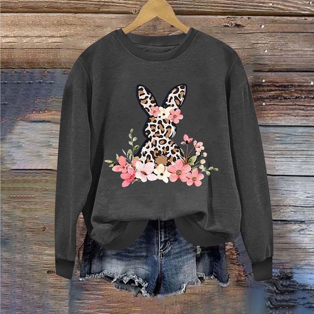 EGNMCR Chemises Imprimées de Pâques pour Femmes T-Shirts Graphiques Femmes Chemises Jour de Pâques Sweat à Capuche Imprimé Col Rond Manches Longues T-Shirts Femmes