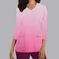 thumbnail image 2 of Xfvqtps Scrub Tops for Women Gradient Soft V-Neck 3/4 Sleeve Scrubs Comfortable Nursing Uniforms New Fashion Casual Printed T-shirt Nursing Clothes Top Working Uniforms with Pockets Pink, 2 of 5