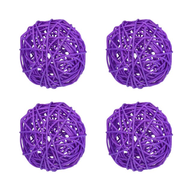 Unique Bargains 4 Pcs Wicker Rattan Balls 3.9 Inch Rattan Decorative Balls for Vase Fillers Craft Home Decor Deep Purple