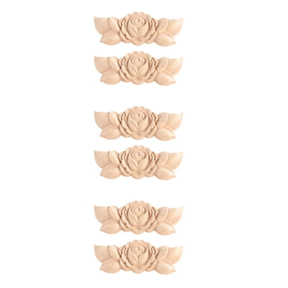 6 pcs  Wood Carved Appliques Onlay Unpainted Rose Flower Buds Craft Wooden Appliques for Mirror Furniture Door Cabinet Rustic Vintage Home Furniture Decoration* 3.5cm