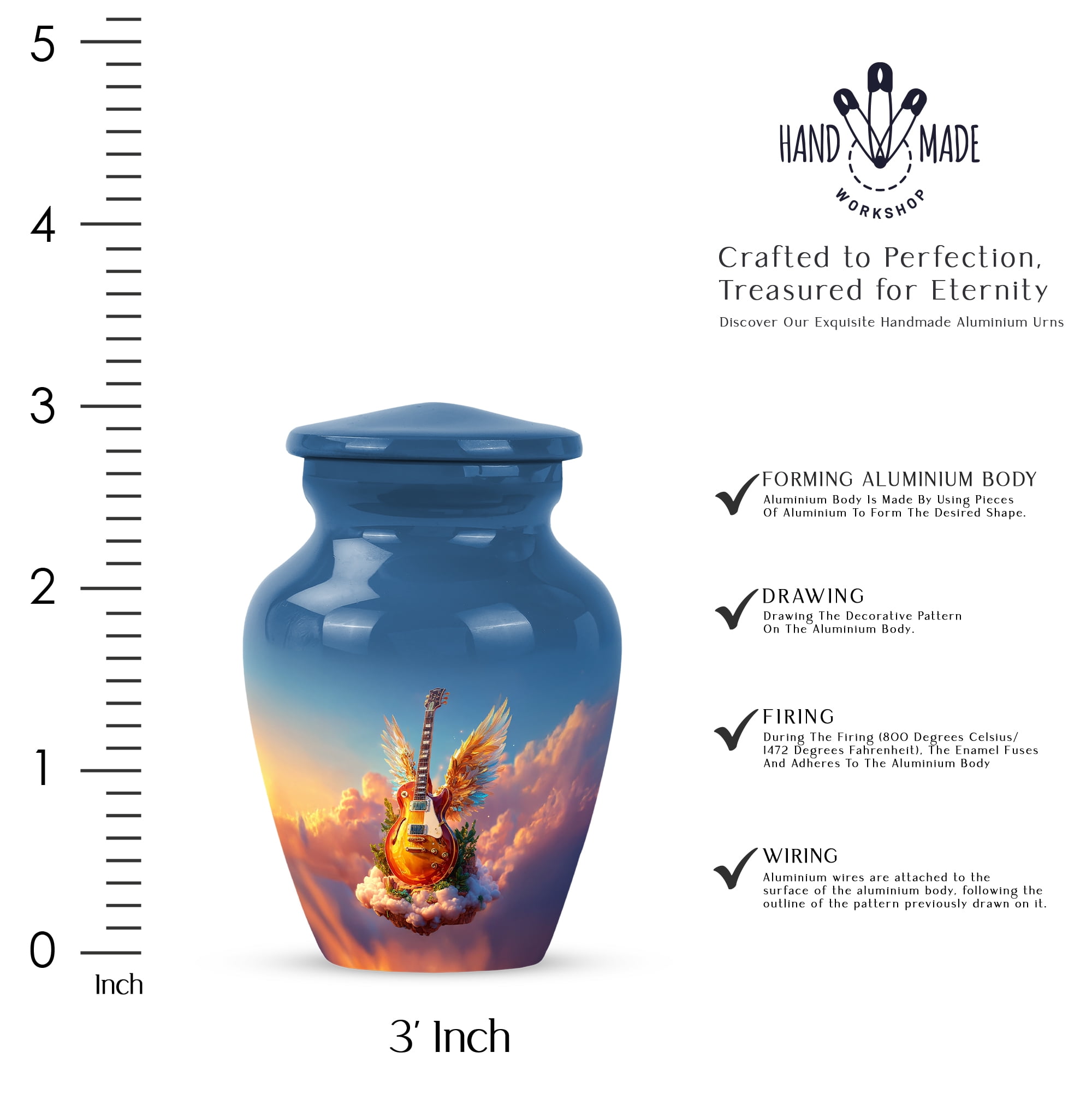 Angel Wings Guitar Mini Urns, Keepsake Urns For Human Ashes Small, Musical Cremation Urn For Ashes For Adults Male, Heavenly Decorative Memorial Keepsake Urn For Human Ash Size 3 Inch 1pcs