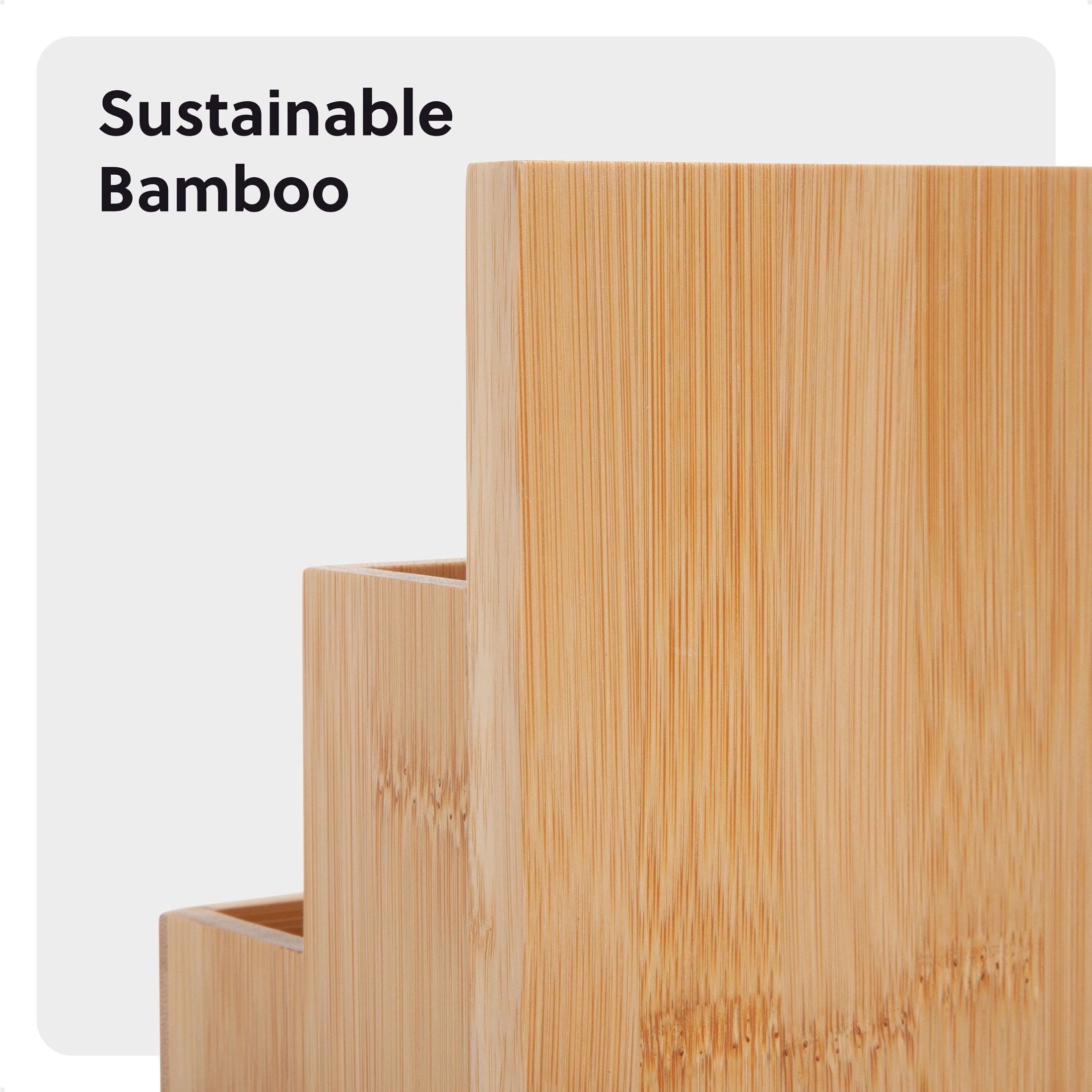 U Brands Zen Storage Bookends, Set of 2, 6.2 x 3.9 x 6.2 in., Bamboo, Pencil Cup, Mid-Century