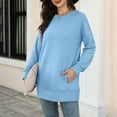 thumbnail image 7 of IROINNID Polyester Long Sleeve T Shirt for Women Comfy Autumn And Winter New Round Neck Pocket Sweater Tops,Blue, 7 of 7