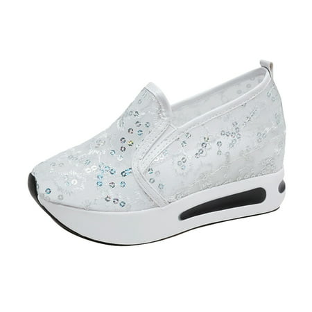 

QYZEU Dress Sneakers for Women Dark Wedges Shoes for Women Women ShoesComfortable Soft Soled Shoes Fashionable Outdoor Breathable Lace Mesh Casual Shoes White 36