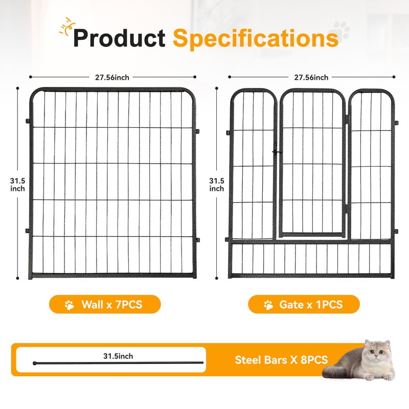 Hawsaiy 8 Panels 31.5" Height Dog Playpen, Foldable Pet Fence for Small to Large Dogs, Puppies & Small Animals, Indoor & Outdoor Use
