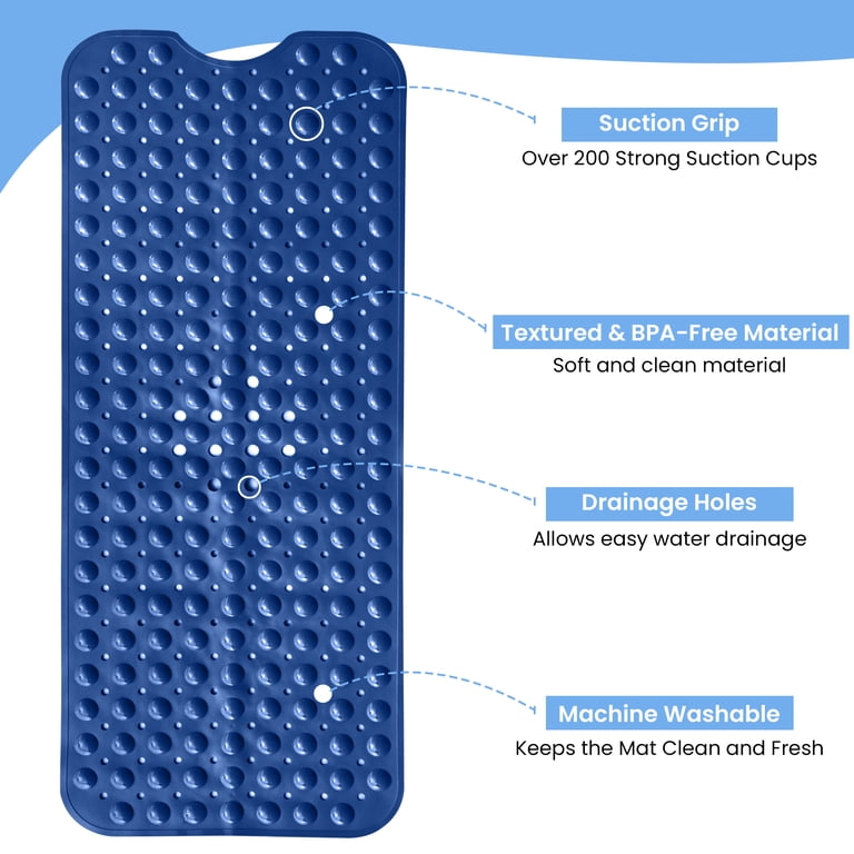 Lux Decor Non-Slip Bath Mat 2-Pack, Navy, 40" x 16" photo 4