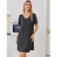 thumbnail image 3 of Ekouaer Nightgowns for Women Bamboo Viscose Night Gowns Short Sleeve Sleep Shirt Pleated V Neck House Dress Soft Night Shirts, 3 of 6