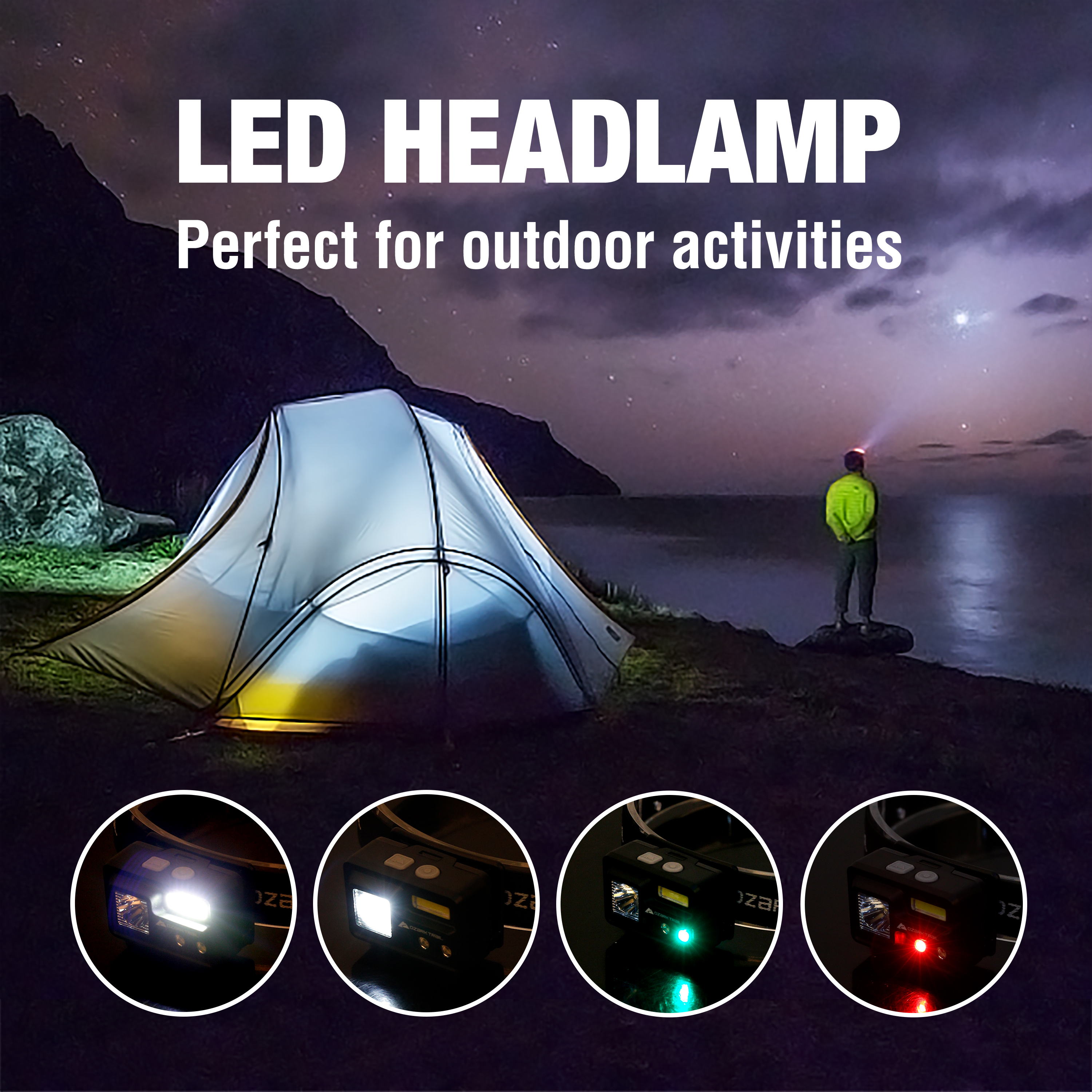 Ozark Trail Ultra Bright LED 220 Lumens Headlamps, AAA Batteries, Pack,  Black