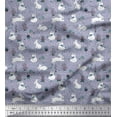 thumbnail image 1 of Soimoi Gray Cotton Cambric Fabric Mushroom,Oaknut & Rabbit Animal Printed Craft Fabric by The Yard 56 Inch Wide, 1 of 1