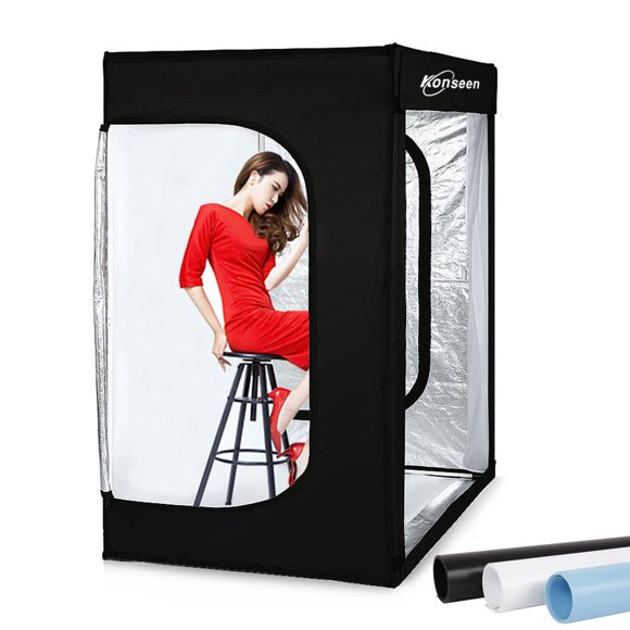 Professional Photo Light Box Large LED Dimmable Shooting Tent 47x39x78inch Photography Studio Continuous Lighting Cube Softbox Tents for Portrait Furniture Clothing Photography with 3 Colors Backdrops