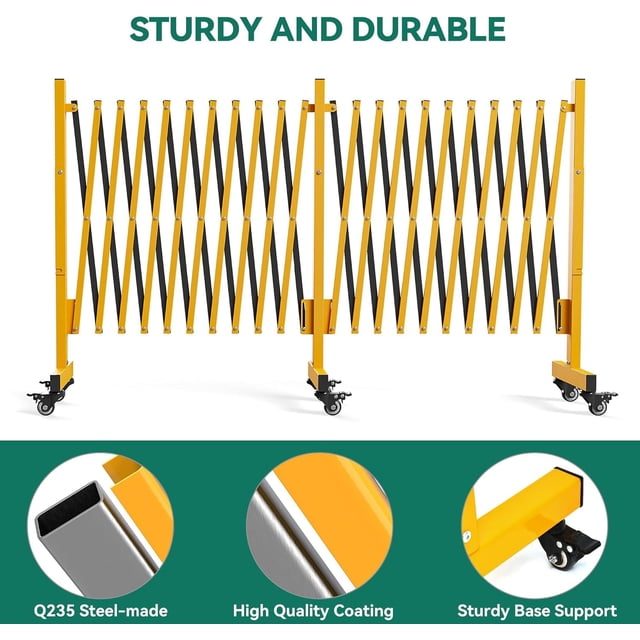AKDSteel Barrière d'Entrée Rétractable pour l'Extérieur, Clôture en Maille Pliante Extensible avec Roulettes, Barrière de Sécurité Portable pour Entrée, Garage, Circulation, Contrôle des Foules et Sécurité des Enfants