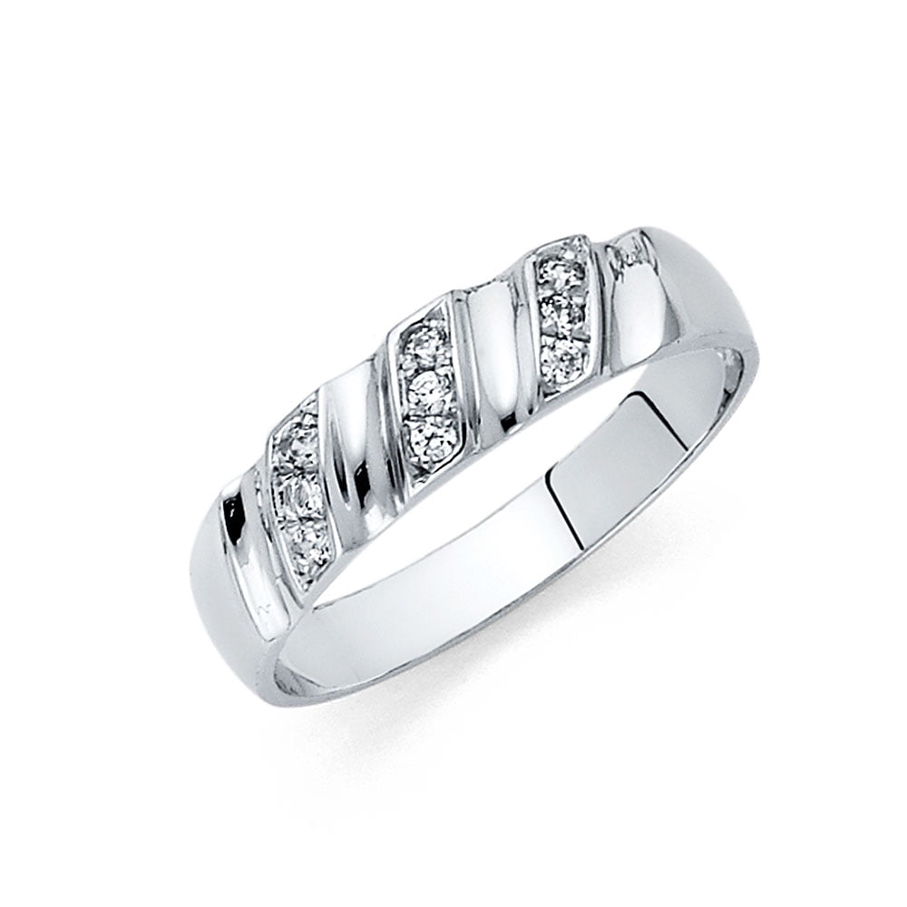 Jewels By Lux 14K White Gold Ring Mens Cubic Zirconia CZ Anniversary Wedding Band